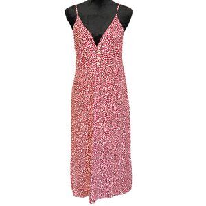 💖Urban Outfitters Red & White Print Maxi Dress With Buttons & Spaghetti Straps